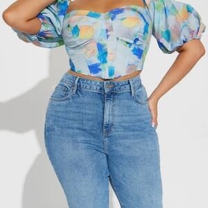 Colorful Abstract Puff Sleeve Top